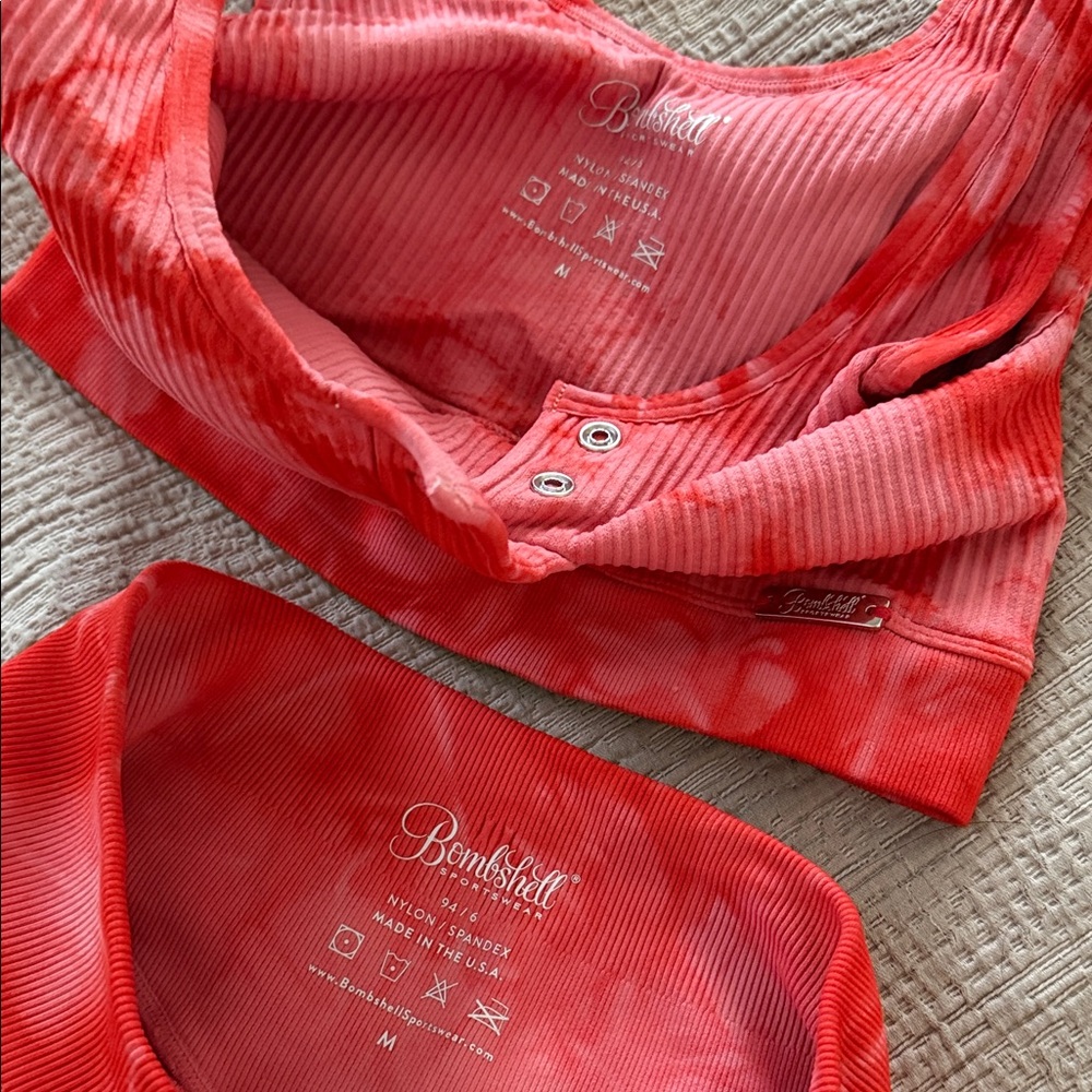 Bombshell Sportswear Red Tie-Dye Leggings Set - Picture 2 of 3